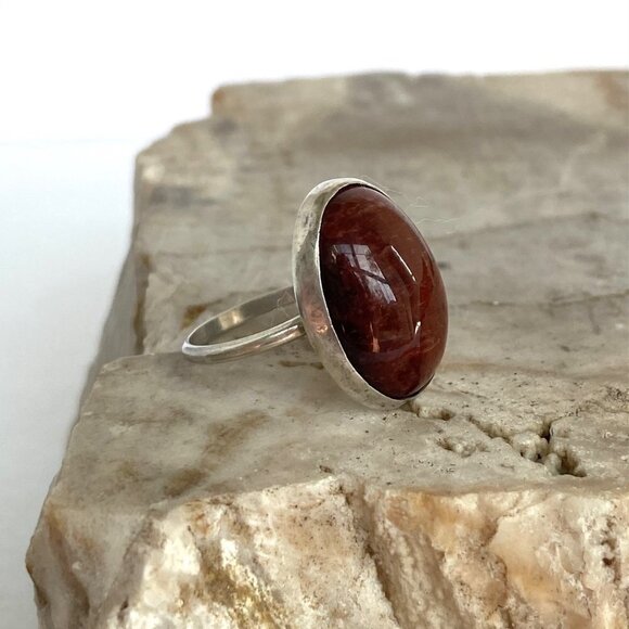 Sterling Silver 925 Oval Bezel Set 0.75" Tigers Eye Cats Eye Quartz Ring Sz 6.5 - Picture 3 of 16